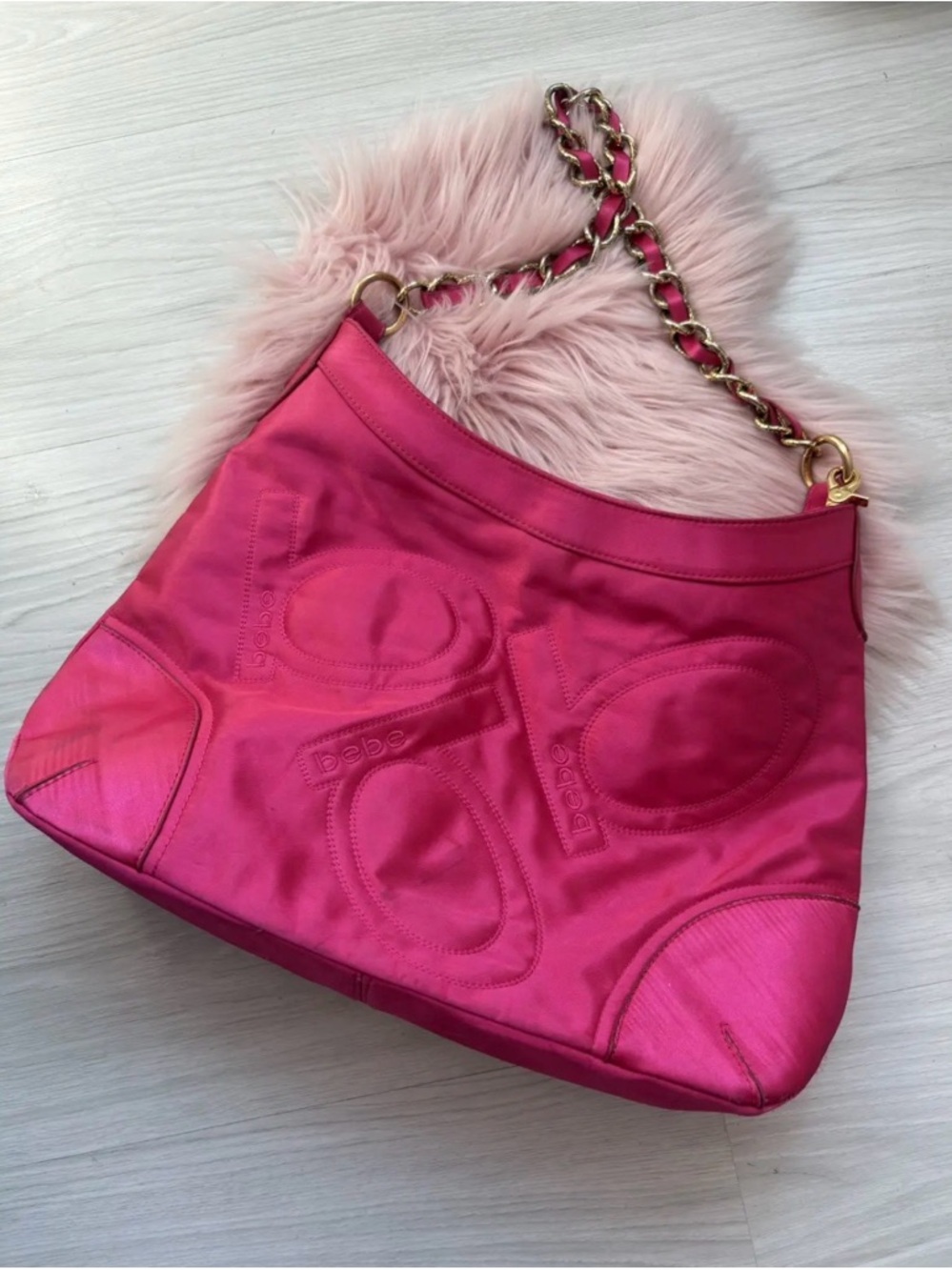 bebe Hot Pink Satin Chain-Handle Shoulder Bag